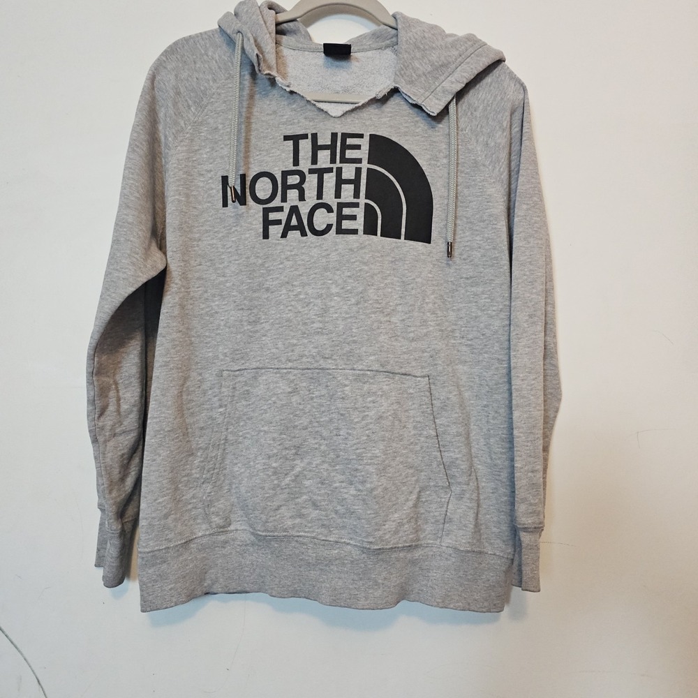 North Face Graphic Women's Pullover Hoodie Gray Cotton Black Athletic Large